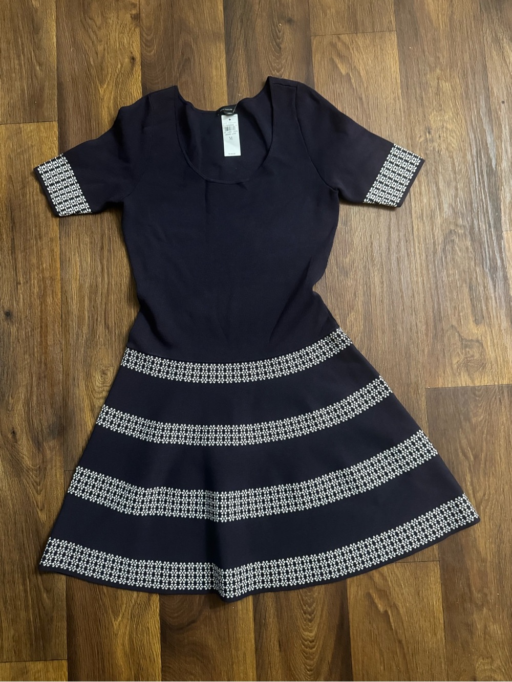 Ann Taylor Navy Midi Dress with White Banded Trim